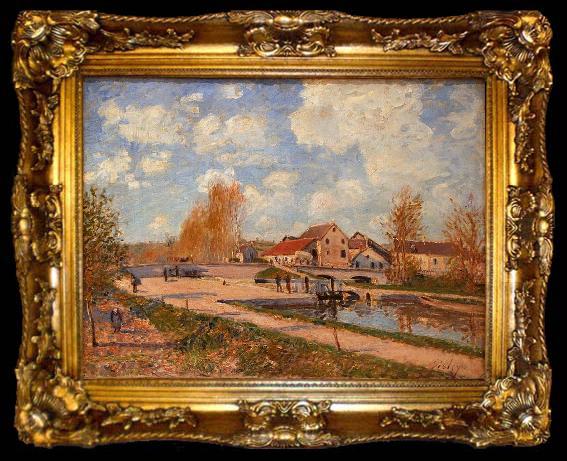 framed  Alfred Sisley The Bourgogne Lock at Moret, Spring, ta009-2